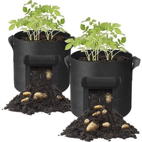Lot de 2 sacs de culture pour pommes de terre, 10 gallons, pot de fleurs avec poignées et fenêtre de récolte pour pommes de terre, tomates, jardinage
