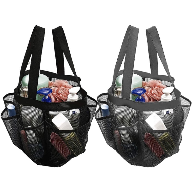Linghhang - Lot de 2 sacs de douche en maille à séchage rapide, 8 poches, organiseur de bain avec 2 poignées de suspension pour plage, camping,