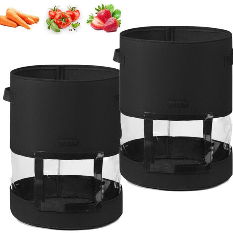 Lot de 2 sacs de plantation de pommes de terre visuels, 7 gallons avec couvercle à charnière et poignée, pour la culture de légumes/fraises, noirs.