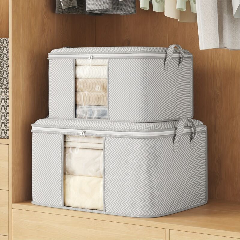 Lot de 2 sacs de rangement extra-larges, sacs de rangement en tissu résistant, sacs organisateurs de vêtements, sacs de déménagement sacs (M+L)