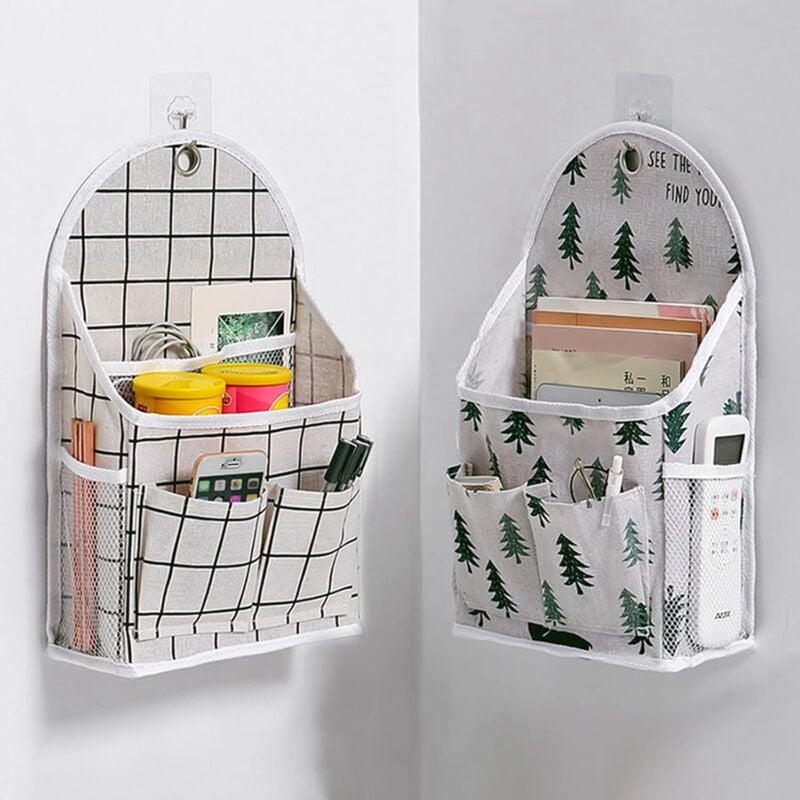 Alovez - Lot de 2 sacs de rangement muraux pour la maison, paniers de rangement de bureau, paniers de rangement suspendus en coton et lin, parfaits