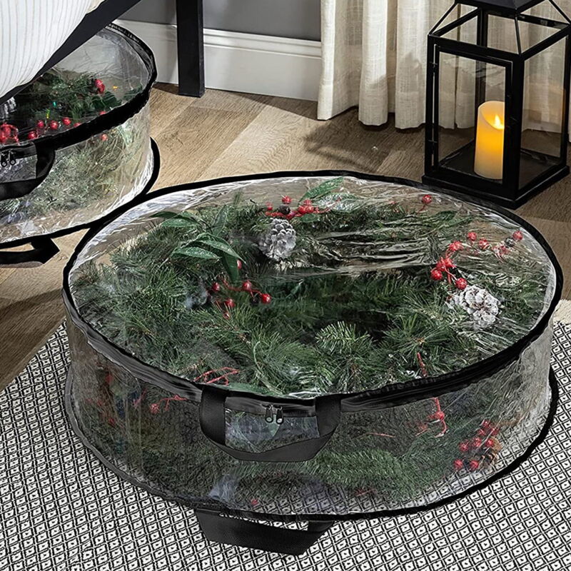 Lot de 2 sacs de rangement pour guirlandes artificielles en PVC transparent et étanche à double fermeture éclair pour Noël