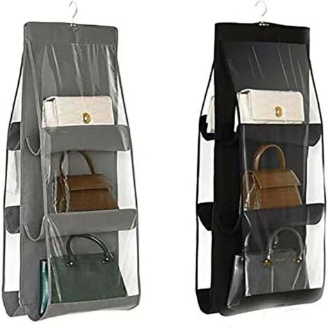 Lot de 2 sacs de rangement suspendus pour sac à main, sac anti-poussière à six couches