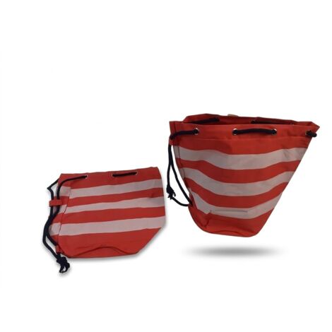 Lot de 2 - Sacs de rangement type pochon - Tissu aspect toile - Motif rayures rouges et blanches - Fermeture cordon de serrage et œillets métalliques - Style nautique et fond stable - Voir photos...