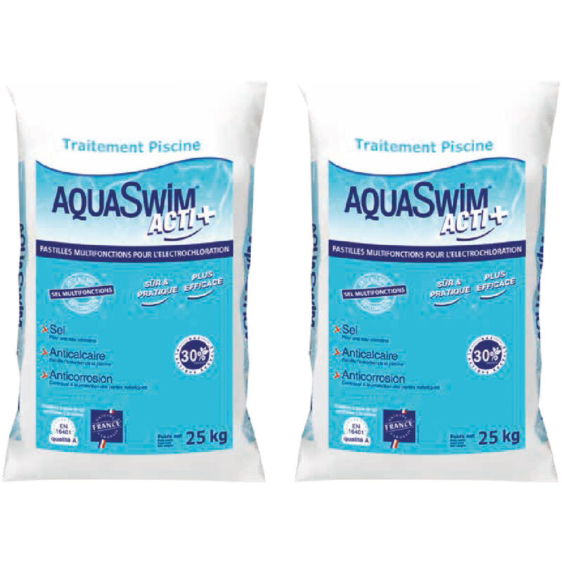 Lot de 2 sacs de sel de piscine Acti+ Multifonctions 25 kg Aquaswim