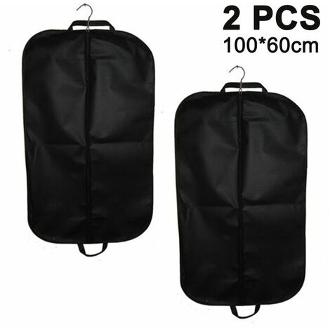 Lot de 2 sacs de voyage et de stockage de vêtements noirs de qualité supérieure respirants 66 x 106 x 12,7 cm avec fermeture éclair et trou pour les yeux et poignées de transport pour plier les costum