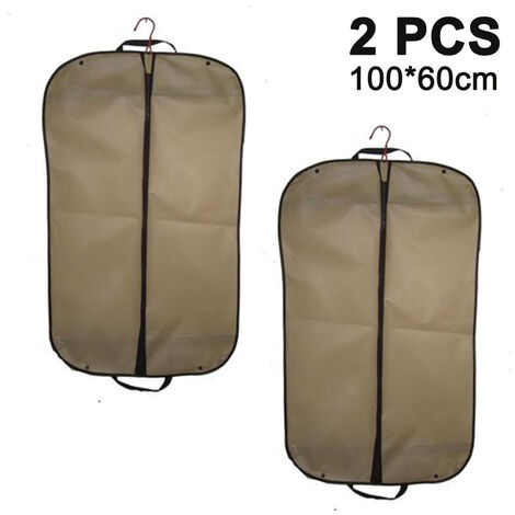 Lot de 2 sacs de voyage et de stockage de vêtements noirs de qualité supérieure respirants 66 x 106 x 12,7 cm avec fermeture éclair et trou pour les yeux et poignées de transport pour plier les costumes, les smokings, les robes, les manteaux.