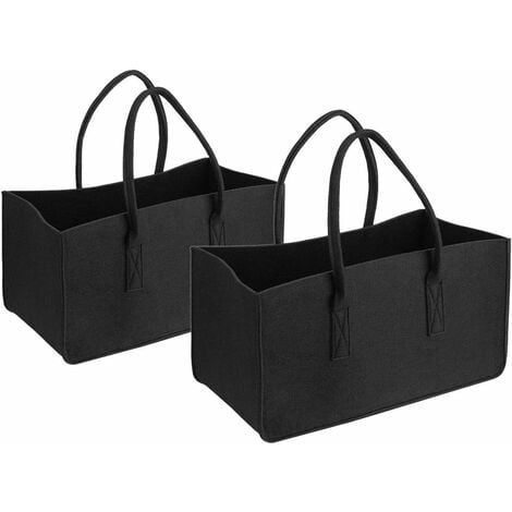 Lot de 2 sacs en feutre noir pour sac à provisions, sac à bûches de cheminée, porte-journaux, panier à bûches de cheminée, porte-revues (noir)