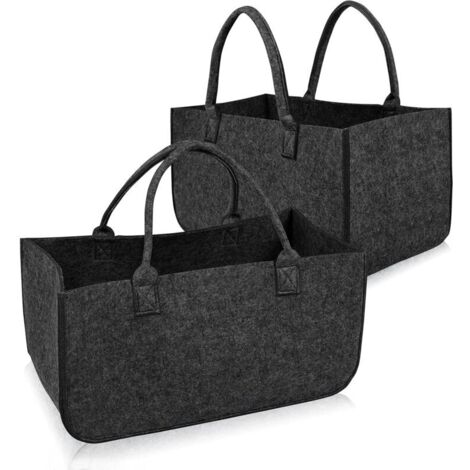 Lot de 2 sacs en feutre pour bois de cheminée - Pliable - Anthracite
