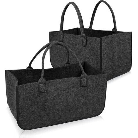Lot de 2 sacs en feutre pour bois de cheminée - Pliable - Anthracite