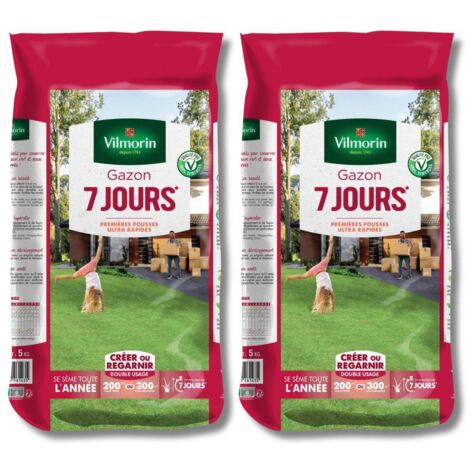 Lot de 2 sacs Gazon 7 Jours Vilmorin 5 kgs - Pelouse Ultra-Rapide 400m²