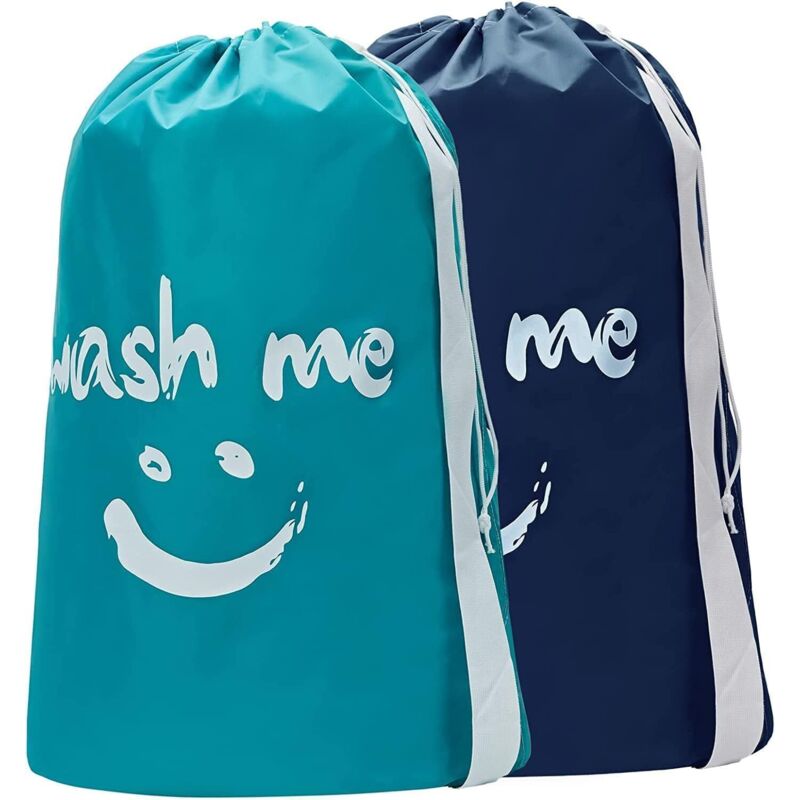 Lot de 2 sacs linge XL ciel avec sangle, transportent 4 charges, compatibles panier – voyage/lessive