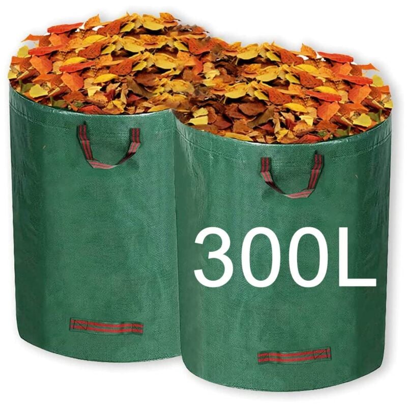 Beijiyi - Lot de 2 sacs poubelle de jardin réutilisables de 300 l avec poignée pour ramasser les plantes, les déchets et les feuilles