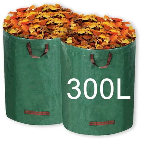 Lot de 2 sacs poubelle de jardin réutilisables de 300 l avec poignée pour ramasser les plantes, les déchets et les feuilles