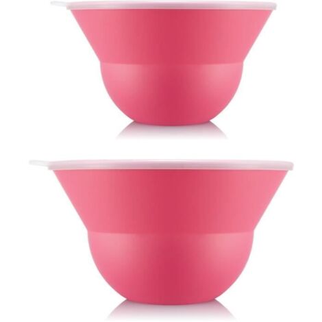 Lot de 2 saladiers 3 l et 4,9 l avec couvercle en silicone - BODUM - Topee - Bubblegum