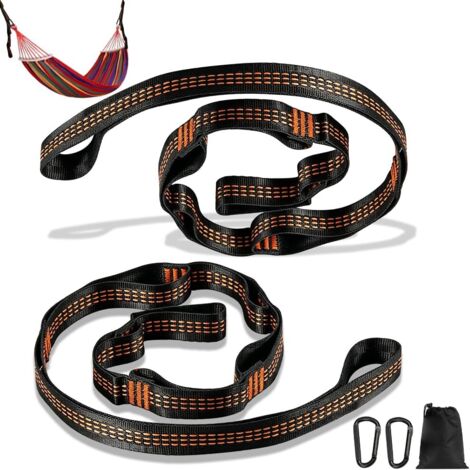 Lot de 2 Sangle pour Hamac, 2m2,5cm Fixation Hamac, Sangles de Suspension avec 2 Mousquetons Ensemble de Sangles pour Camping, Activités de Plein Air et Voyage