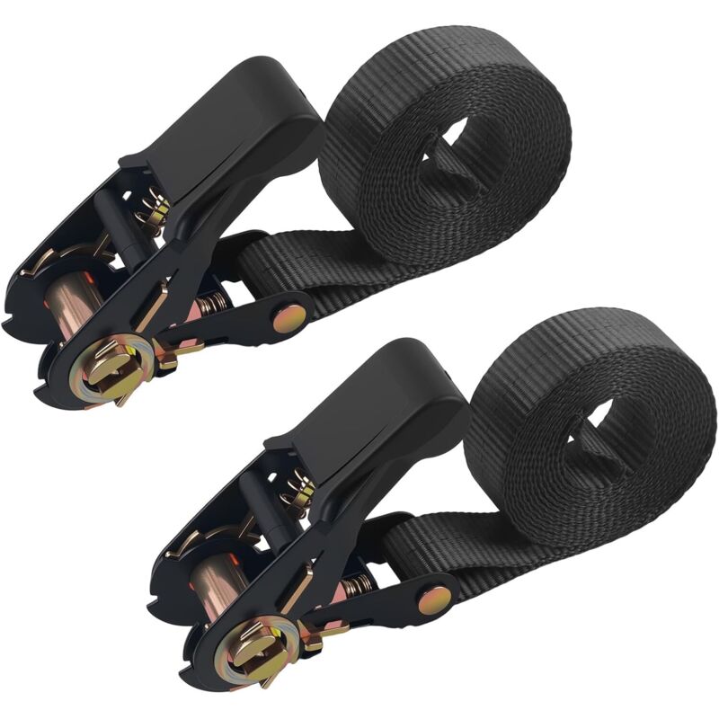 Lot de 2 sangles à cliquet rétractables de 2m x 2,5 cm (sans crochets), sangles d'arrimage robustes à cliquet pour une capacité de charge de 800 kg