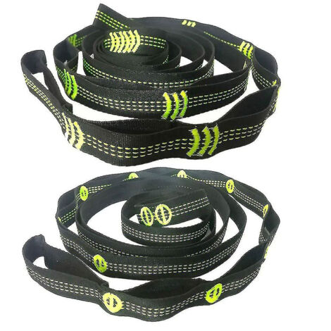 Lot de 2 sangles de hamac en polyester renforcé spécial, 10 anneaux, haute capacité de charge, barbelé, noir, pour hamac d'extérieur