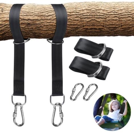 Lot de 2 sangles de hamac ultra résistantes, kit de fixation avec corde et 2 crochets pour arbre, 5 x 115 cm.
