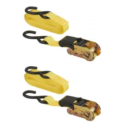 Lot de 2 sangles de serrage, 5m, à cliquet, crochet s, jaune - THIRARD