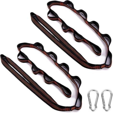Lot de 2 sangles de suspension pour hamac, 300 kg, kit de suspension pour arbre, balançoire, corde avec 2 mousquetons à crochets pour camping, extérieur, randonnée
