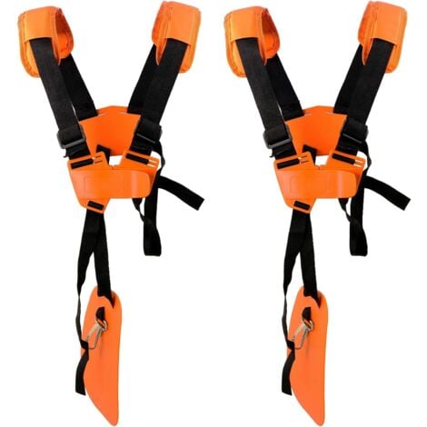 FORTUNEVILLE Lot de 2 sangles d'épaule réglables pour tondeuse à gazon avec ceinture en nylon durable pour jardinage ou débroussailleuse pour débroussailleuse KM, STIHL FS (Orange)