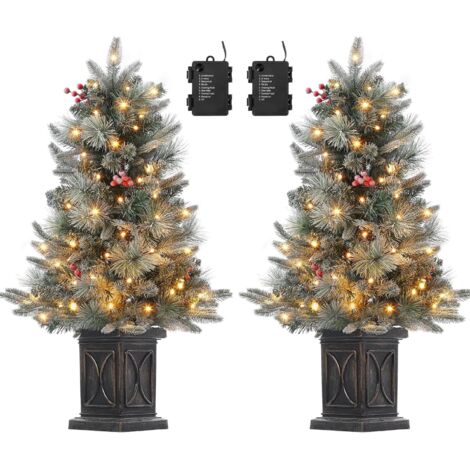 Lot de 2 Sapin de Noël artificiel de qualité supérieure de 90 cm avec 78 LED blanc chaud - base de pot rétro-Fonctionne avec piles - 8 modes réglables - Sapin de Noël avec branches denses