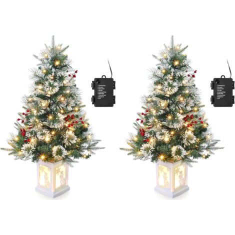 Lot de 2 Sapin de Noël Artificiel Lumineux 90cm avec base, LED Lumière Chaud, 8 Modes d’Éclairage,78 LED