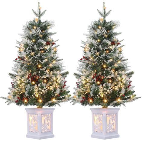 Lot de 2 Sapin de Noël Artificiel Lumineux 90cm avec base, LED Lumière Chaud, 8 Modes d’Éclairage,78 LED à 8 Modes