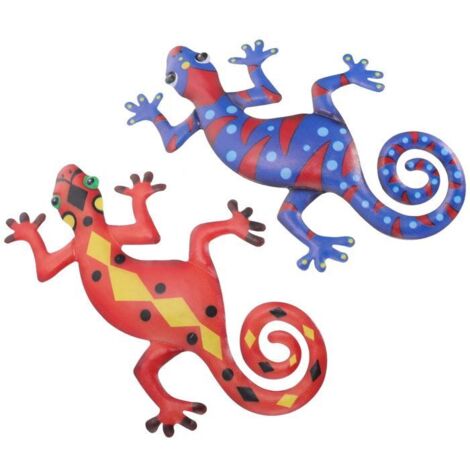 Lot de 2 sculptures murales en métal 3D Gecko Lézard, inspirantes pour la décoration de jardin.