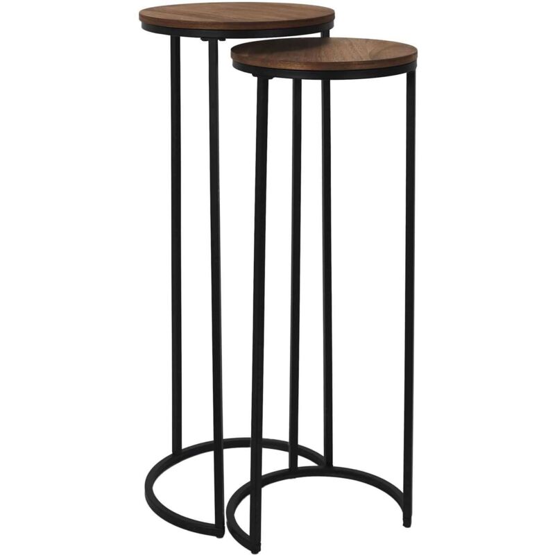 The Home Deco Factory - Lot de 2 selettes gigognes effet acacia et métal visby