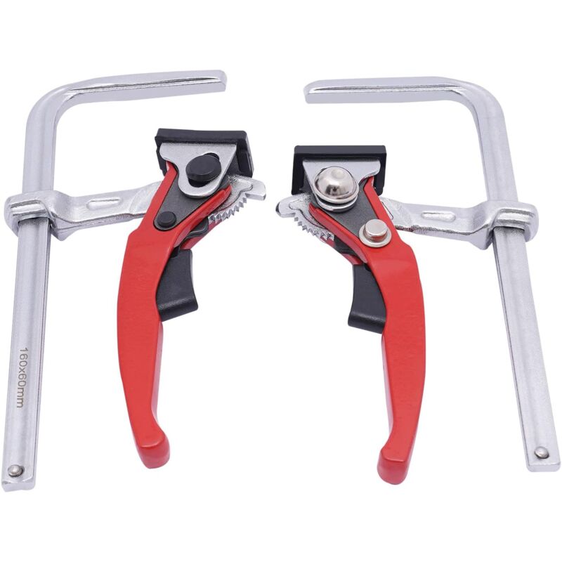 Lot de 2 serre-joints à cliquet - 160 x 60 mm - Force de serrage maximale : 200 kg - Pour le travail du bois - Rouge, argenté