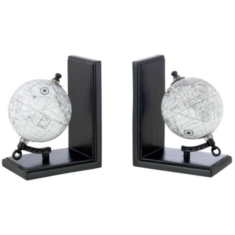 Lot de 2 Serre-Livres en Bois "Globe" 18cm Noir & Gris