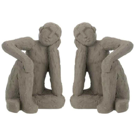 Lot de 2 Serre-Livres en Ciment "Assis" 25cm Gris