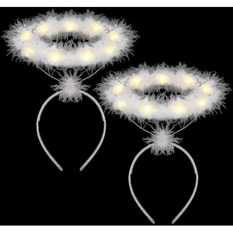 Lot de 2 serre-têtes lumineux avec auréole d'ange et plumes blanches à LED, parfaits pour Noël