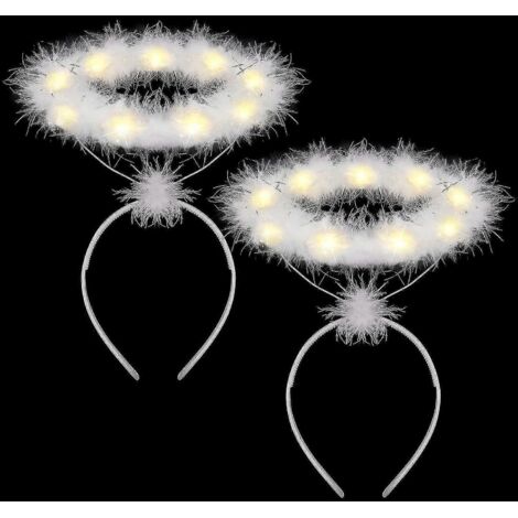 Lot de 2 serre-têtes lumineux avec auréole d'ange et plumes blanches à LED, parfaits pour Noël