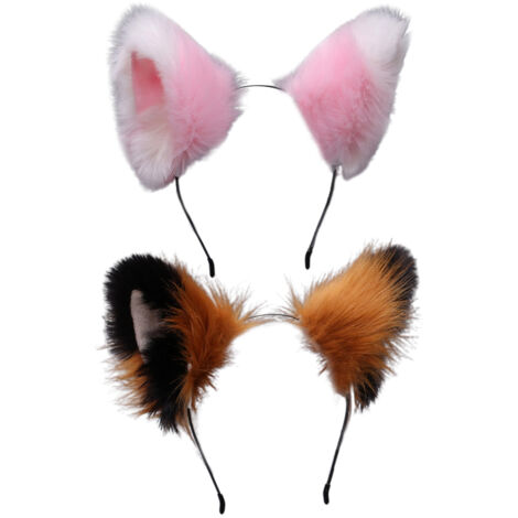 Lot de 2 serre-têtes oreilles de loup et renard en fourrure, accessoire de déguisement pour Halloween ou toute autre fête.