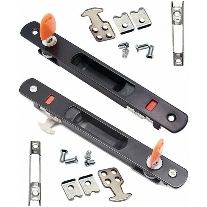 Lot de 2 Serrure de Porte Coulissante,poignées de porte coulissante en verre, montage encastré,à clé,Poignée Invisible,Noir