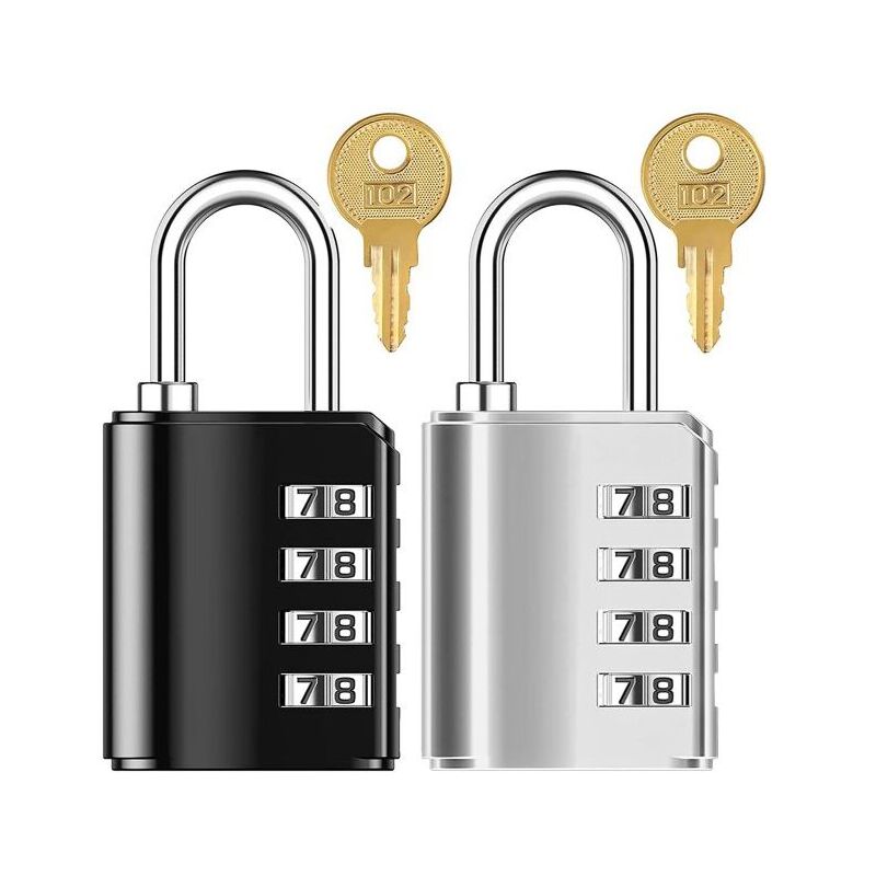 Lot de 2 serrures à combinaison, cadenas à 4 chiffres avec serrure à clé pour casier