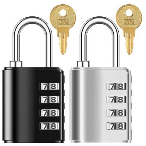 Lot de 2 serrures à combinaison, cadenas à 4 chiffres avec serrure à clé pour casier