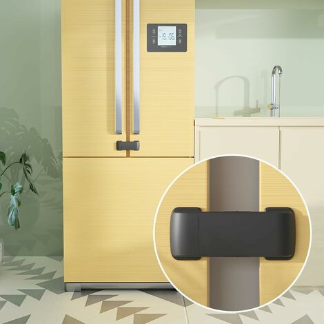 Lot de 2 serrures de porte de réfrigérateur françaises pour bébé, serrure de réfrigérateur à double porte à l'épreuve des enfants, serrure de placard pour tout-petits et bébés, sans perçage ni outils