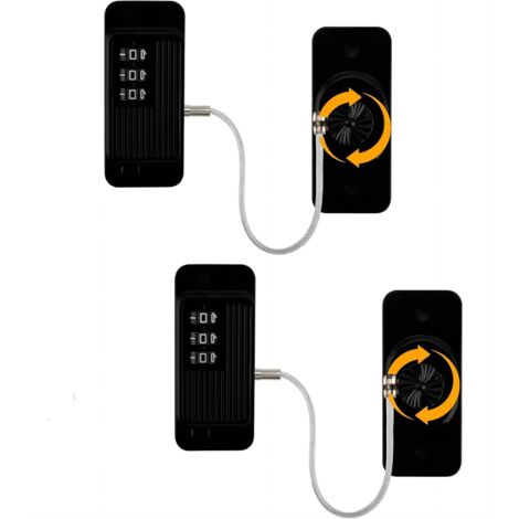 Lot de 2 serrures de réfrigérateur pour enfants avec serrures à combinaison pour fenêtres, armoires et tiroirs, sans perçage, noir