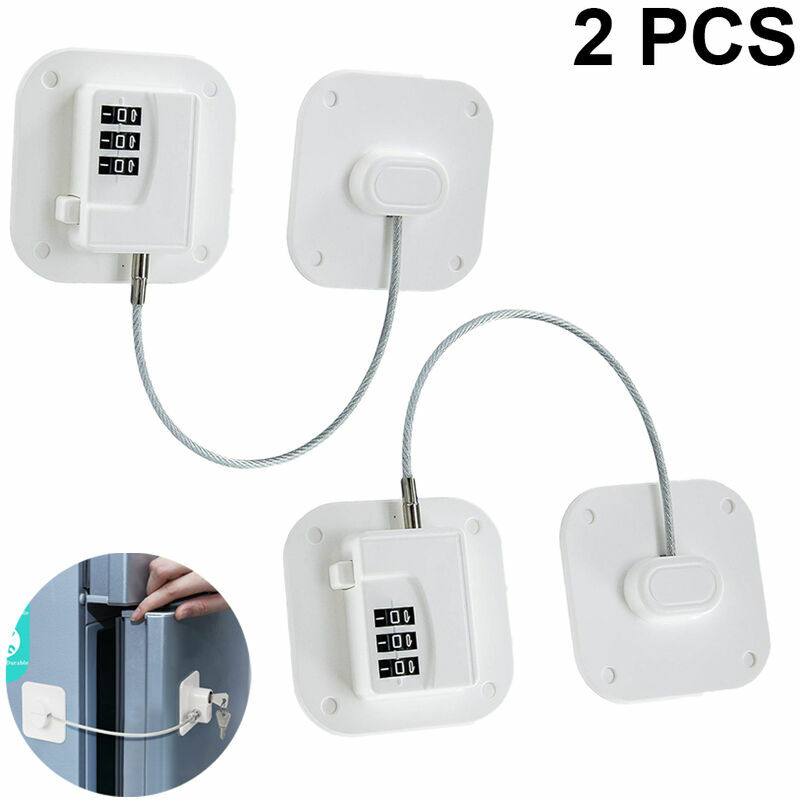 Paquet de 2 serrures de réfrigérateur-serrures de réfrigérateur à combinaison robustes, serrures de sécurité enfant/bébé pour armoires, blanc