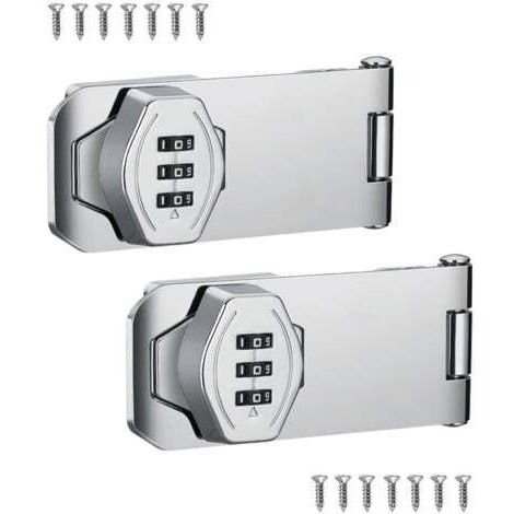 Lot de 2 serrures de sécurité pour portes coulissantes, serrures rotatives à combinaison argentées pour armoires, portes de grange, salles de bains, espaces extérieurs, garages et jardins