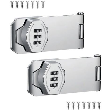 Lot de 2 serrures de sécurité pour portes coulissantes, serrures rotatives à combinaison argentées pour armoires, portes de grange, salles de bains, espaces extérieurs, garages et jardins