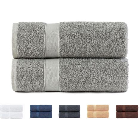 Lot de 2 Serviettes 100% Coton, 550 g/m², Très Absorbantes, Séchage Rapide, Gris Clair, 70 x 140 cm, Salle de Bain