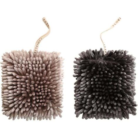 Lot de 2 serviettes à main à suspendre en chenille super absorbantes en microfibre, serviettes à main en boule de chenille douce à séchage rapide pour salle de bain et cuisine