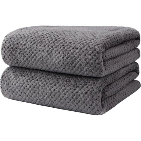 Lot de 2 serviettes de bain (170 x 90 cm) en microfibre ultra douce et hautement absorbante, légère et à séchage rapide, idéale pour le corps, le sport, le yoga, le spa et le fitness, grise.