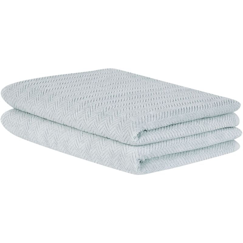 Beliani - Lot de 2 Serviettes de Bain Luxe en Coton Doux Motif Chevron Vert Menthe Mitiaro