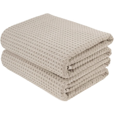 Lot de 2 Serviettes de Bain en Microfibres - sèche Rapidement/ne Peluche Pas - Tissu alvéolé - Beige - 13473cm cm